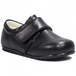 Boys Black Matt Formal Velcro Shoes